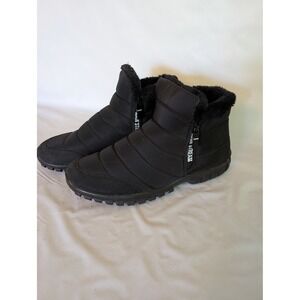 Mainstream Mens Black Puffer Winter Boots Faux Fur Lined Ankle Booties Size 12.5